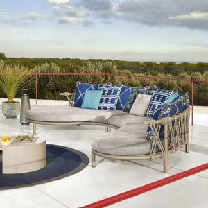 أثاث حدائق بإطار من الألومنيوم مع نسيج حبال، طقم أريكة للشرفة، أريكة فاخرة للباحة، أريكة خارجية منحنية - Product Image 6