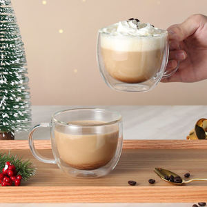 Cn8 أونصة. كوب شرب زجاجي منزلي زجاج بوروسيليكات معزول ، كوب قهوة زجاجي مزدوج الجدار بمقبض - Product Image 1