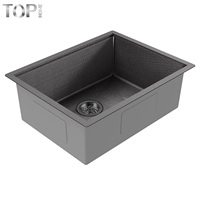 Évier de cuisine encastré simple en acier inoxydable 304 fait main, 16 jauges, noir, surface brossée moderne, multifonctionnel, garantie 5 ans
