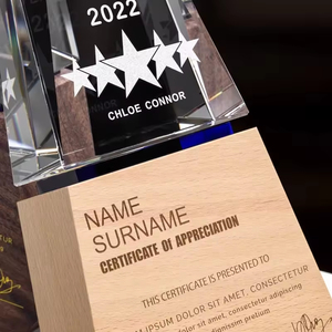 HBL بيع بالجملة الخشب الصلب فارغ مخصص ليزر 3D شعار خشبي جوائز الكأس الكريستال للهدايا - Product Image 5