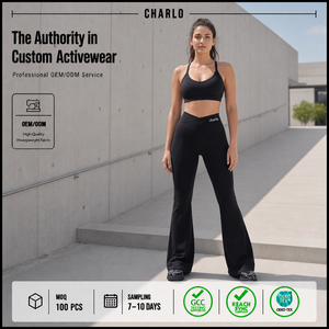 Charlo Obsidian Black Hourglass <b>Flared</b> <b>Leggings</b> V-Waistband Premium Compression <b>Gym</b> Yoga Wear Wholesale Bulk OEM GCC - Product Image 1