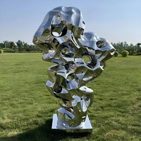 Sculptures abstraites en métal miroir, grandes sculptures en acier inoxydable, ornements en pierre de Taihu de haute qualité, sur mesure pour l'extérieur