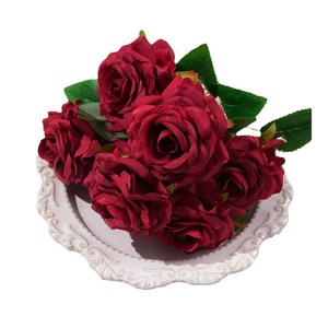 Bouquet artificiel de 7 roses diamant simulées, fleurs en soie pour décoration de sol de mariage, arrangement floral en plastique au toucher naturel - Product Image 5