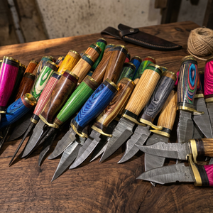 Cuchillos Rajput Hechos a Mano, Cuchillo de Caza/Camping de Acero de Damasco de Grado Industrial, Hoja Fija, Mango de Madera, Punta Caída, 20cm de Alto - Product Image 2