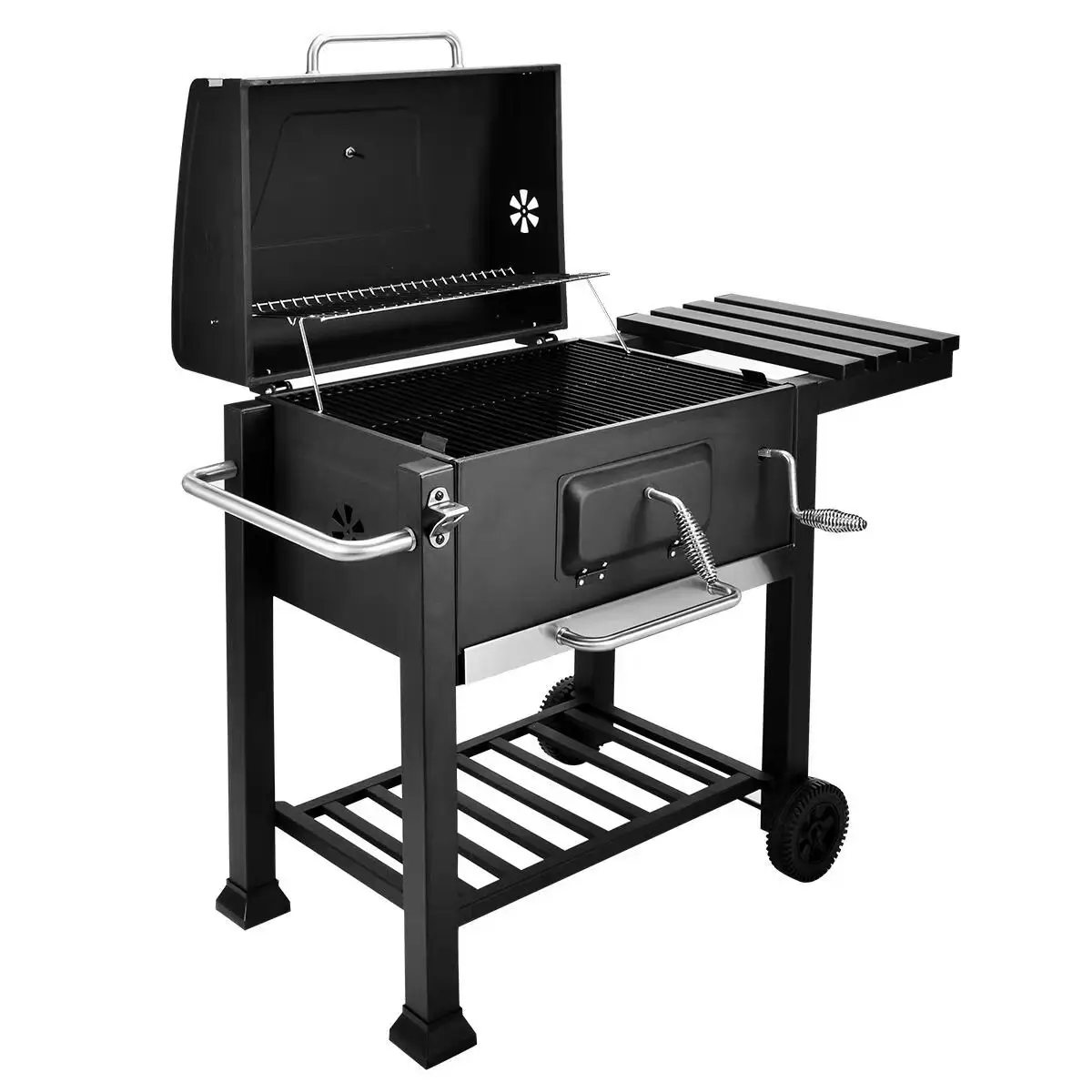 Outdoor BBQ Grill Charcoal Trolley Smoker Barbecue Grill Large Cooking Area Barbecue Smoker with Side Table Garden Used