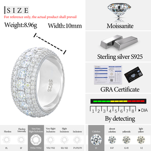 新着スパーキングジュエリーラウンドカットVvs <span class=keywords><strong>Moissanite</strong></span> 925シルバーヒップホップダイヤモンドリング婚約結婚指輪男性用 - Product Image 6