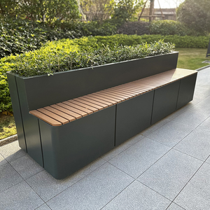 Banco de Exterior Moderno con <span class=keywords><strong>Jardinera</strong></span> Integrada de <span class=keywords><strong>Acero</strong></span> Galvanizado, Mobiliario Público para Calle con Asientos para Parque y Jardín - Product Image 5
