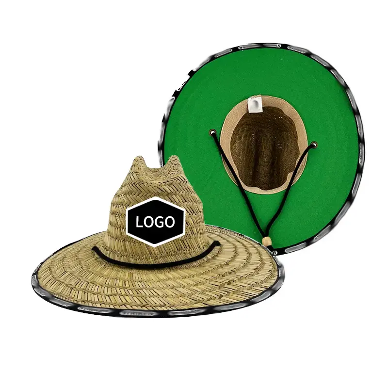 Sombreros de protección solar de playa para hombres de alta calidad, sombreros de salvavidas de hierba Natural, sombrero de paja mexicano inferior impreso personalizado