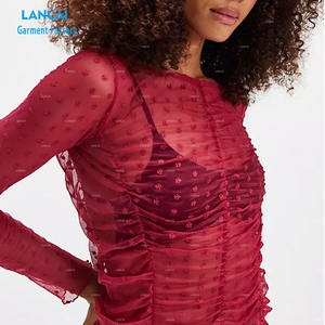 Tops de malla de moda personalizados para mujeres elegantes de manga farol camisa de impresión para mujeres de otoño Tops camisas - Product Image 2