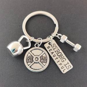 Portachiavi in lega di zinco con lettere inglesi a forma di manubrio e bilanciere per fitness, come regalo per mio padre - Product Image 4