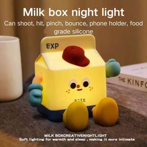 Cute Milk Carton Silicone Touch Control Modern Bedside Lamp LED Warm Night <b>Light</b> Portable Rechargeable for Bedroom Home Decor - Product Image 2