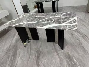 โต๊ะหินอ่อนหรูหราสไตล์โมเดิร์นเรียบง่าย รูปทรงสี่เหลี่ยมผืนผ้า สำหรับห้องรับประทานอาหารในบ้าน พร้อมชุดเก้าอี้ เหมาะสำหรับอพาร์ทเมนต์ขนาดเล็ก - Product Image 3