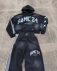 Custom 100% Cotton French Terry Hoodie and Jogger Set Men's Acid Wash Screen printing Embroidery Streetwear <b>Tracksuit</b> For Men - Product Image 3