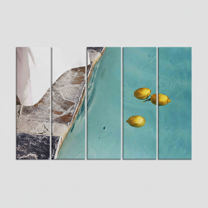 Lemons Swimming Pool Canvas Art : Impression décorative murale pour salon style bohème, lot de 5 toiles - Product Image 2