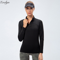 EVELYN tinggi elastis pelatihan kebugaran Yoga pakaian lengan panjang beludru olahraga Set Sweater Tracksuit berdiri kerah OEM ODM untuk musim semi