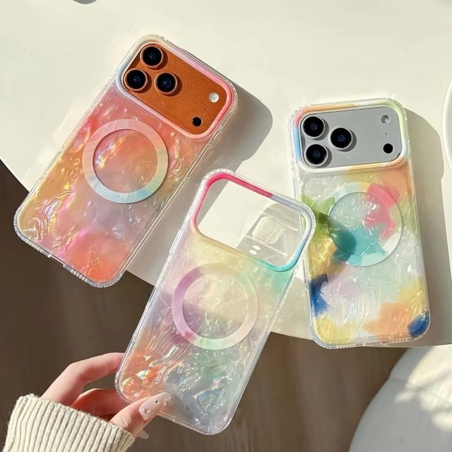 Rainbow IMD Marble Design Magnetic Charging Mobile Phone case for iPhone 17E 16 Pro Max 15 14 13 12 Shockproof Protect Cover