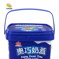 Boîte de rangement carrée pour biscuits de 1,2 L, en plastique réutilisable, avec impression IML, seau en plastique pour pop-corn, emballage personnalisé avec poignée