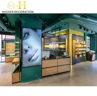 Vitrine de présentation de lunettes de style industriel vert foncé pour magasin d'optique, comptoir en verre, meuble de présentation pour lunettes