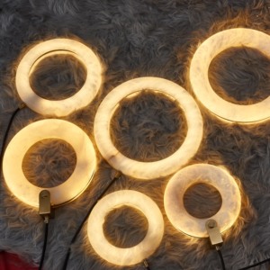 <span class=keywords><strong>Lampe</strong></span> suspendue LED moderne minimaliste en albâtre naturel, luxe, laiton doré, pour chambre à coucher - Product Image 5