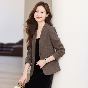 Women's <b>Wool</b> Blazer Full Sleeve A-Shape Anti-Wrinkle Professional Commuting Coat - Product Image 4