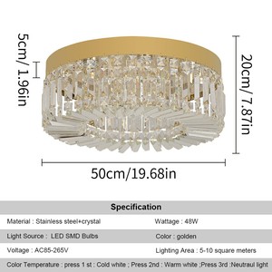 Lampe nordique moderne pour la maison, chambre à coucher, salon, couloir, lustre en cristal K9 de luxe, éclairage LED au plafond - Product Image 3