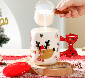 Juego de Tazas Navideñas al por Mayor, Taza de Café de Cerámica Festiva con Tapa de Santa Claus y Reno, Regalo Navideño Perfecto - Product Image 2