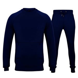 Conjunto Deportivo Azul Marino para Hombre, Cuello Redondo, con Bolsillos Laterales y Pantalones con Cordón, Ropa Casual de Otoño, Diseño Sólido de Longitud Completa - Product Image 1