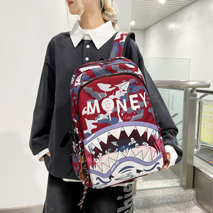 Shark-Head Cartoon Printed <b>Waterproof</b> Ultra-Light <b>Backpack</b> Air-Cushioned Harness for College Students Junior/Senior High School - Product Image 3