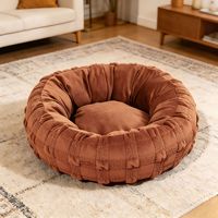 Coussin rond pour animaux de compagnie, style donut, plissé, pour un sommeil profond, chaud et confortable, pour petits chiens, toutes saisons
