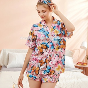 Nuovo Set <span class=keywords><strong>Pigiama</strong></span> Estivo da <span class=keywords><strong>Donna</strong></span> in 3 Pezzi 2021, Set <span class=keywords><strong>Pigiama</strong></span> Personalizzato con Pantaloncini, Pigiami in Raso e Seta - Product Image 2