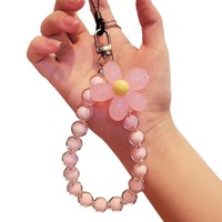 Collier à perles en plastique/résine coloré, fait à la main, en forme de pétales, style coréen, bracelet court, fleur mobile à tenir à la main