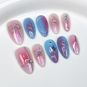 Juego de 10 <span class=keywords><strong>Uñas</strong></span> Postizas Acrílicas Francesas <span class=keywords><strong>Cortas</strong></span> en Forma de Almendra <span class=keywords><strong>con</strong></span> Diseño Degradado de <span class=keywords><strong>Flores</strong></span> 3D y Pegamento para Uso en Dedos - Product Image 6