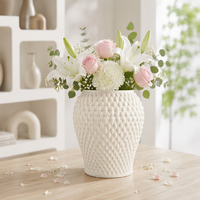 Ensemble de 3 vases floraux modernes en céramique blanche ARM LVG, motif géométrique 3D en relief, pot à fleurs, décoration d'intérieur, centre de table, ornement