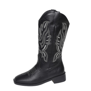 <span class=keywords><strong>Stivali</strong></span> <span class=keywords><strong>da</strong></span> donna in denim ricamati con tacco a zeppa, stile coreano, alti fino al ginocchio, antiscivolo e caldi, Nuova Collezione Autunno 2023 - Product Image 5