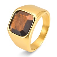 Bague personnalisée pour homme en pierre naturelle œil de tigre et turquoise, bijoux en acier inoxydable plaqué or 18 carats, bague signet