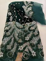 Tissu de luxe en 3 couches de mousseline et dentelle brodée de fleurs, dentelle perlée, sequins français, tissu pour robe de mariée 5 yards
