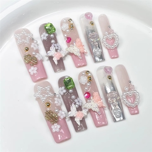 สินค้าขายส่งมาใหม่: ติดเล็บลายดอกไม้ 3 มิติ, สติ๊กเกอร์ตกแต่งเล็บแบบกดติดด้วยมือ 10 ชิ้น (พร้อมกาวในตัว) - Product Image 5