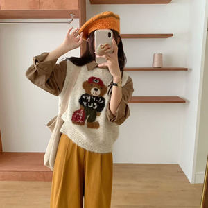 <span class=keywords><strong>Pull</strong></span>-over à col ras du cou imprimé ours dessin animé pour femmes - Product Image 6