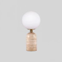 Lampe de table en travertin jaune naturel nordique en gros en ligne, lampe de bureau LED minimaliste avec globe en verre blanc laiteux