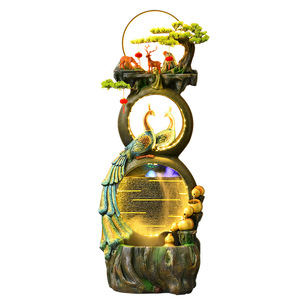 Peacock Landscape Floor Water Feature With Gourd Design <b>Humidifier</b> For Living Room Office Decor 61x46x166cm - Product Image 5