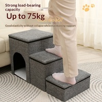 Escalier pliable antidérapant en tissu de lin à 3 marches personnalisable avec niche pour chat, pour animaux de compagnie de petite, moyenne et grande taille, utilisation comme lit ou canapé