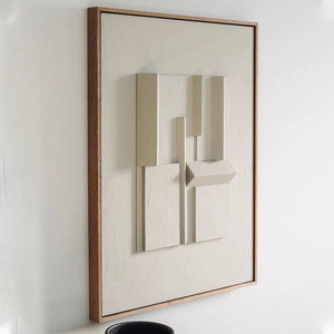 Decorazione per la casa 3d arti murali astratta geometrica fatta a mano in legno intagliato decorazione pittura moderna in rilievo arenaria - Product Image 4