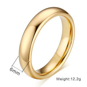 Simple alto pulido anillo de círculo liso joyería 6mm Acero inoxidable clásico no deslustre oro hombres anillo de boda redondo - Product Image 2