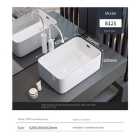 Évier de comptoir en céramique blanche 8125-42 avec vidange latérale 420x280mm, lavabo de salle de bain à poser sur le comptoir