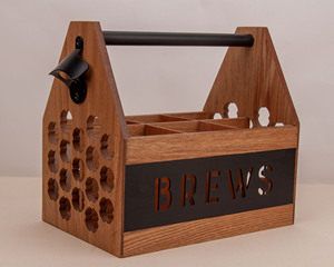 <span class=keywords><strong>6</strong></span> 팩 맥주 레드 와인 소다 나무 병 캐디 병 캐리어 내장 금속 오프너 - Product Image 6