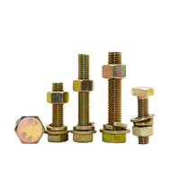 Set Baut Mur Heksagonal Luar Berlapis Seng Warna Baja Karbon ZF Grad4.8&6.8 6 Buah dengan Ring Datar dan Ring Pegas