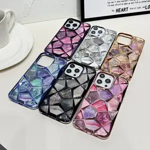 Advanced Electroplated 3D rhombic TPU phone case For iphone 15 14 13 12 plus/pro/pro max