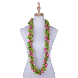 High Quality Artificial Velvet Rosebud Necklace Hawaiian Lei for Hula Dance Celebration Event