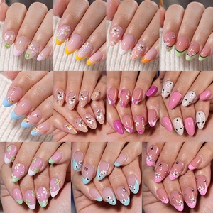 Nouvelles extensions d'ongles à presser transfrontalières, forme amande, pré-dessinées, fraîches, élégantes, style français, ornées de diamants, <span class=keywords><strong>32</strong></span> pièces - Product Image 4
