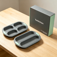 Lot de 2 moules à baguettes en silicone, 3 cavités et 2 cavités perforées, avec poignées, pour la cuisson au four